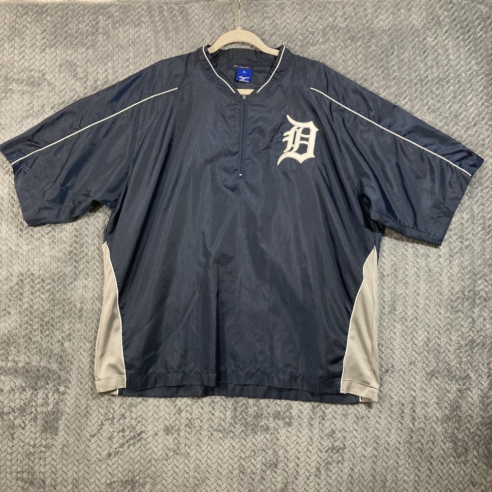 Mizuno Windbreaker Pullover Men XL Detroit Tigers MLB Navy Blue 1/4 Zip Baseball